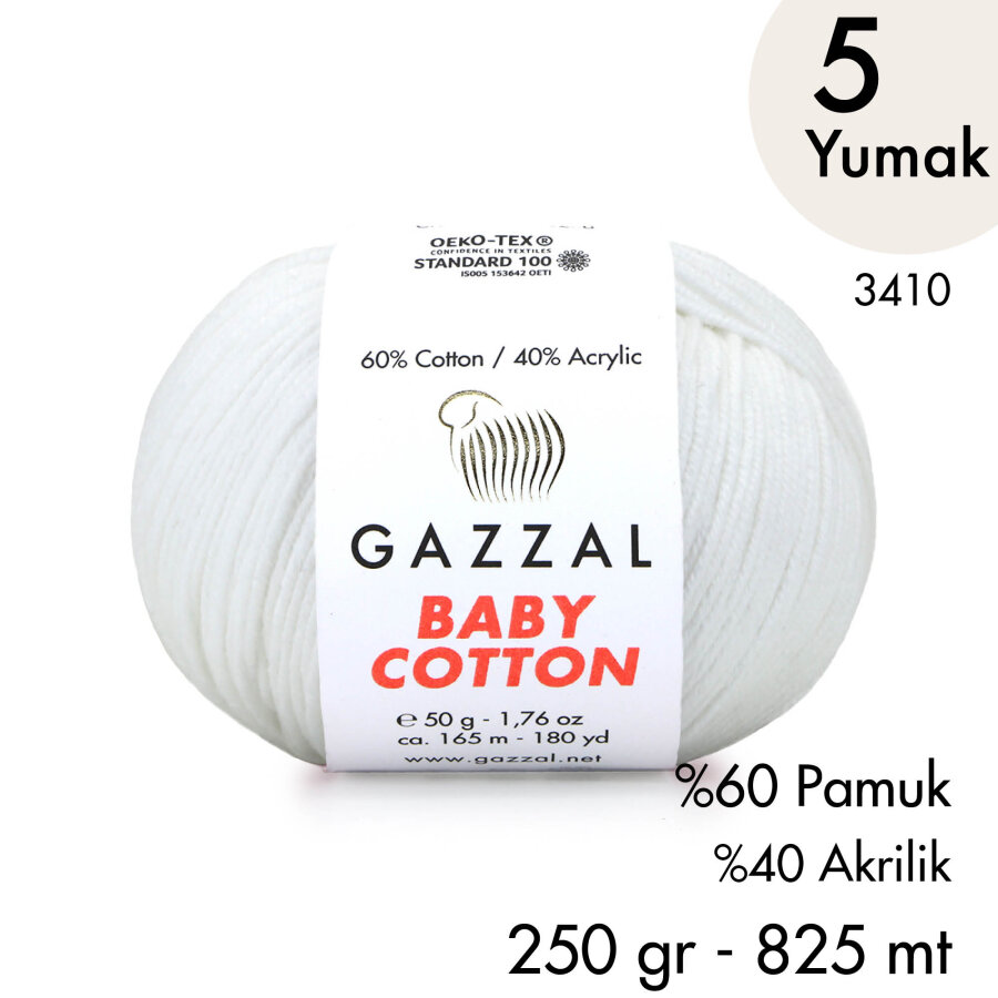 Baby Cotton 3410-Yazlık Projeler İçin Hafif ve Konforlu Pamuk İplik - 5 Yumak