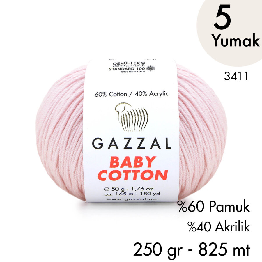 Baby Cotton 3411-Yazlık Projeler İçin Hafif ve Konforlu Pamuk İplik - 5 Yumak