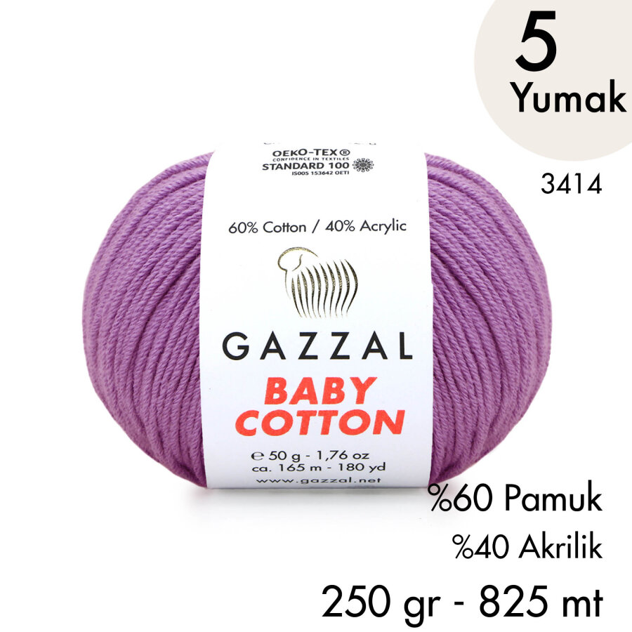 Baby Cotton 3414-Yazlık Projeler İçin Hafif ve Konforlu Pamuk İplik - 5 Yumak