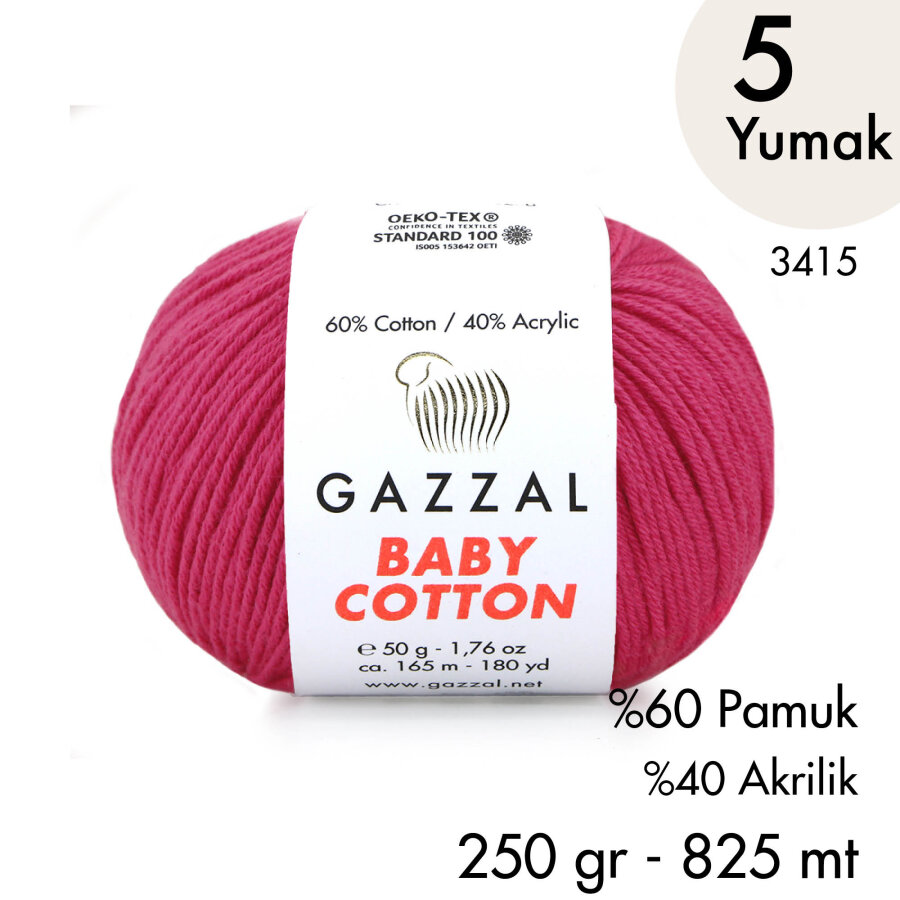 Baby Cotton 3415-Yazlık Projeler İçin Hafif ve Konforlu Pamuk İplik - 5 Yumak