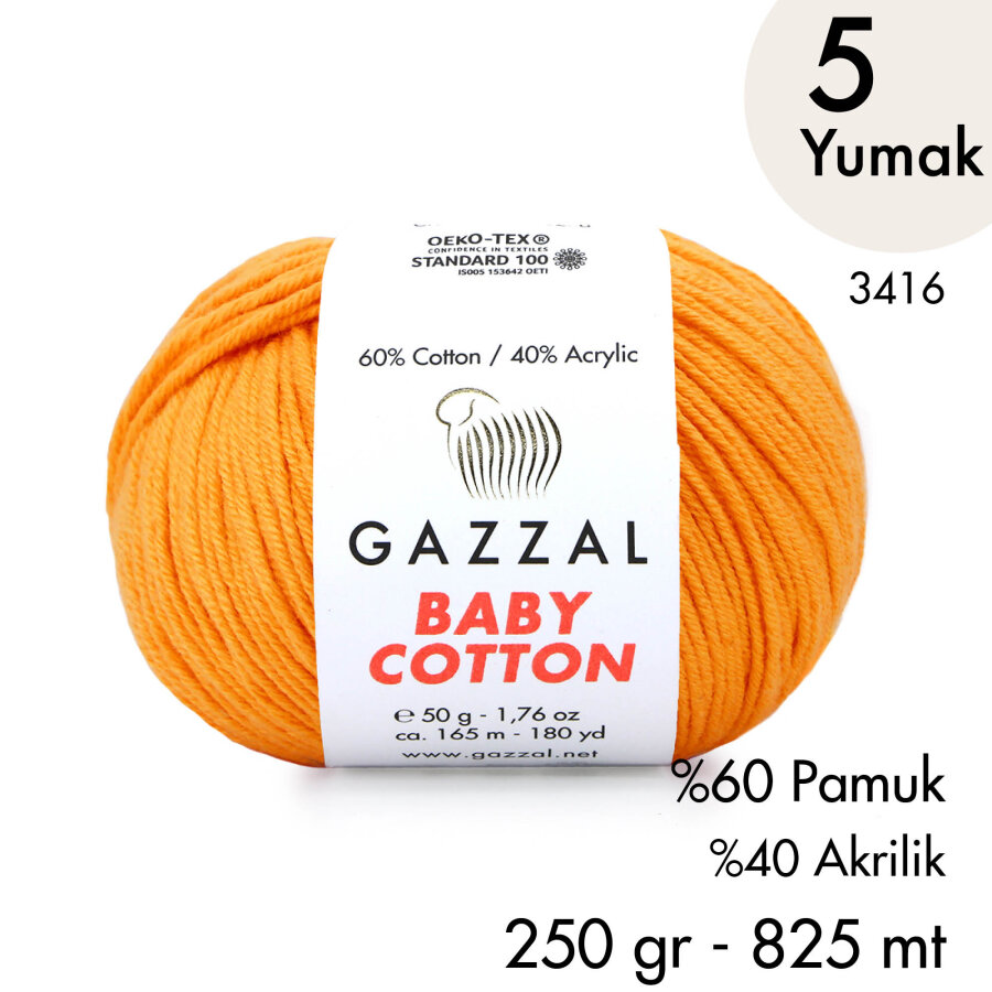 Baby Cotton 3416-Yazlık Projeler İçin Hafif ve Konforlu Pamuk İplik - 5 Yumak