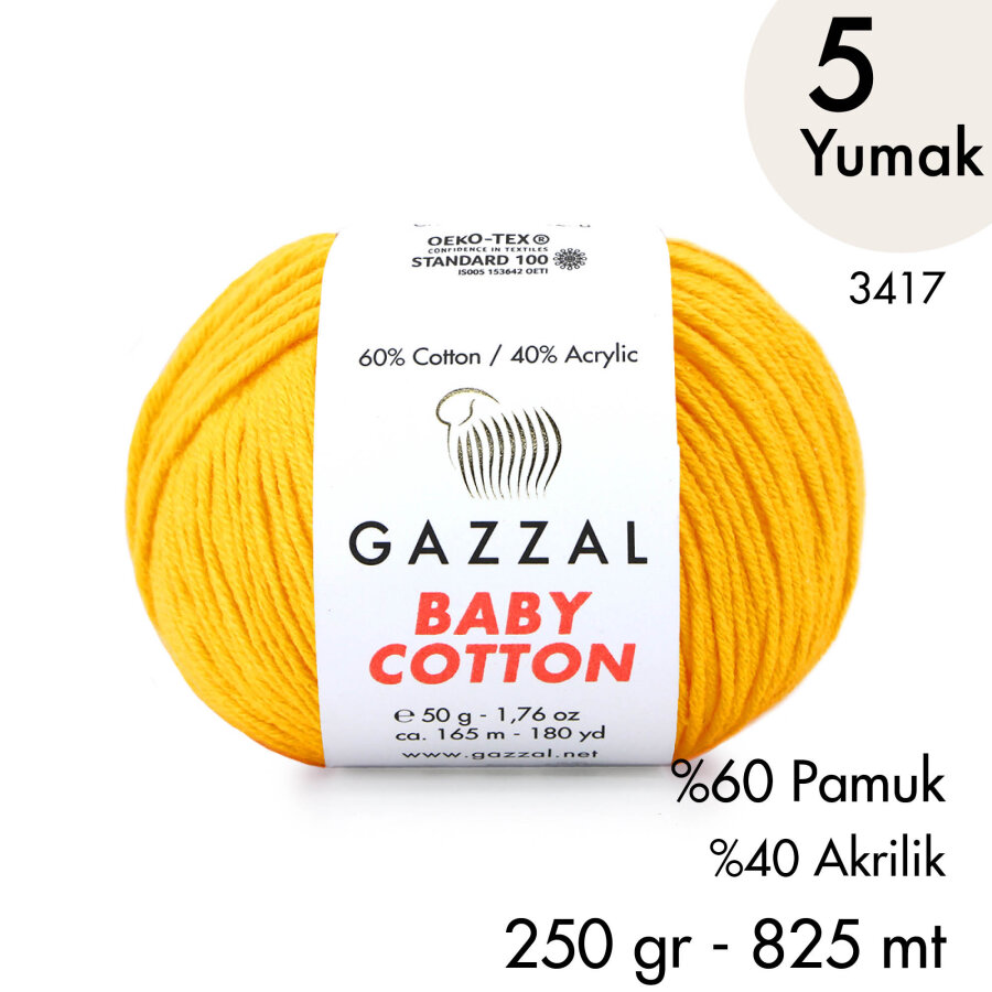 Baby Cotton 3417-Yazlık Projeler İçin Hafif ve Konforlu Pamuk İplik - 5 Yumak