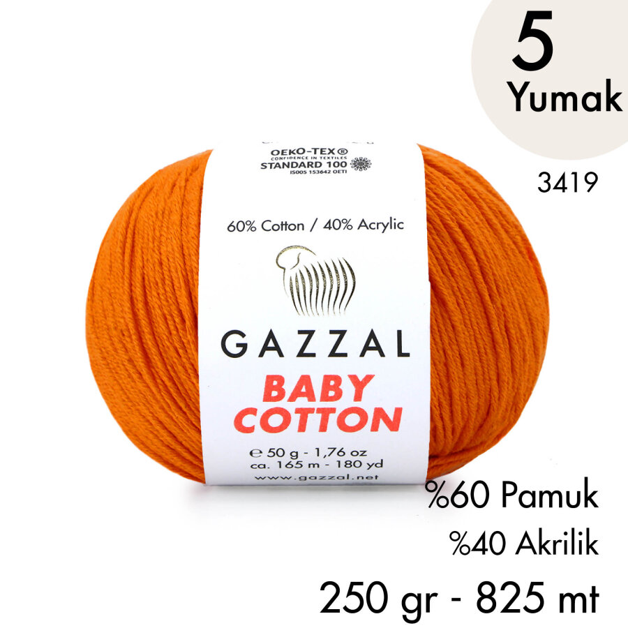 Baby Cotton 3419-Yazlık Projeler İçin Hafif ve Konforlu Pamuk İplik - 5 Yumak