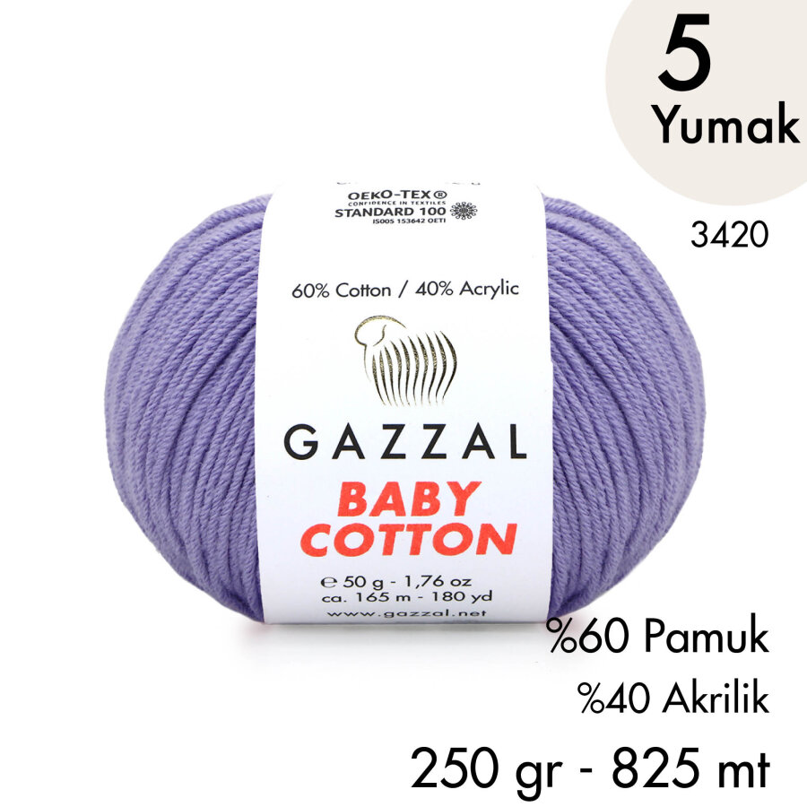 Baby Cotton 3420-Yazlık Projeler İçin Hafif ve Konforlu Pamuk İplik - 5 Yumak