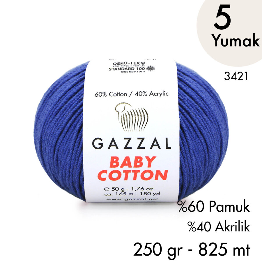 Baby Cotton 3421-Yazlık Projeler İçin Hafif ve Konforlu Pamuk İplik - 5 Yumak