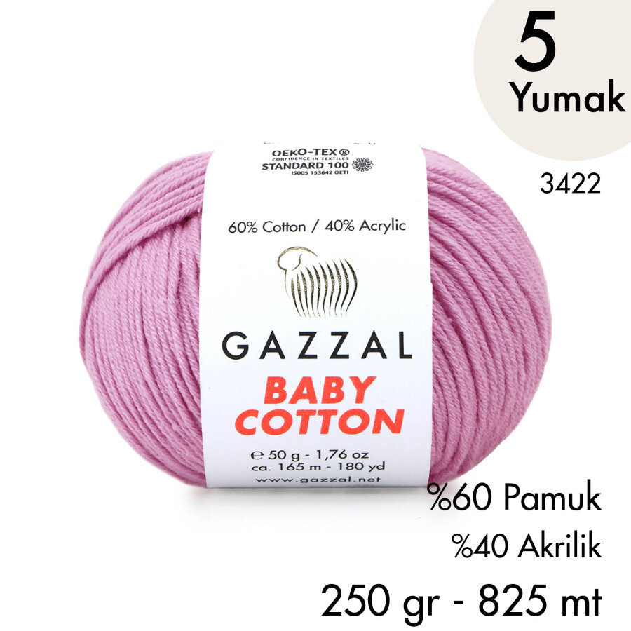Baby Cotton 3422-Yazlık Projeler İçin Hafif ve Konforlu Pamuk İplik - 5 Yumak