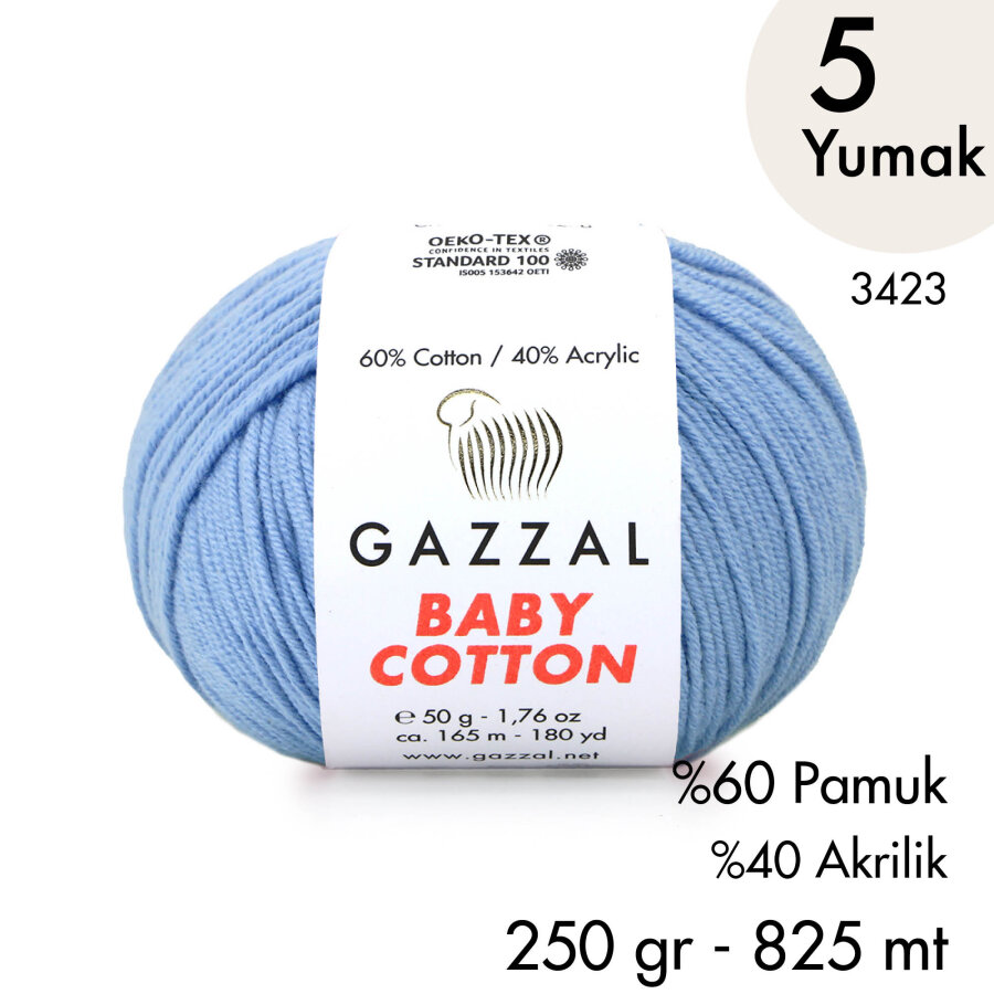 Baby Cotton 3423-Yazlık Projeler İçin Hafif ve Konforlu Pamuk İplik - 5 Yumak