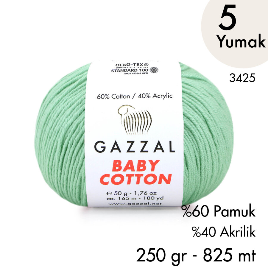 Baby Cotton 3425-Yazlık Projeler İçin Hafif ve Konforlu Pamuk İplik - 5 Yumak