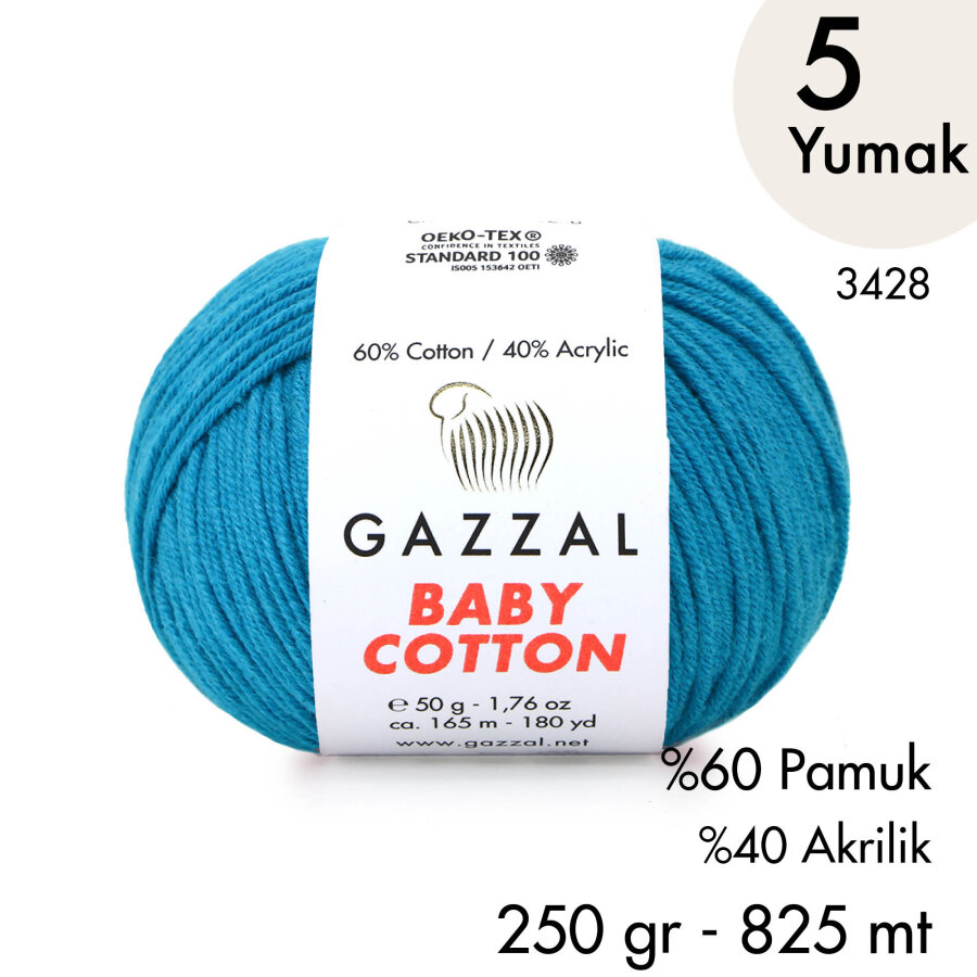 Baby Cotton 3428-Yazlık Projeler İçin Hafif ve Konforlu Pamuk İplik - 5 Yumak