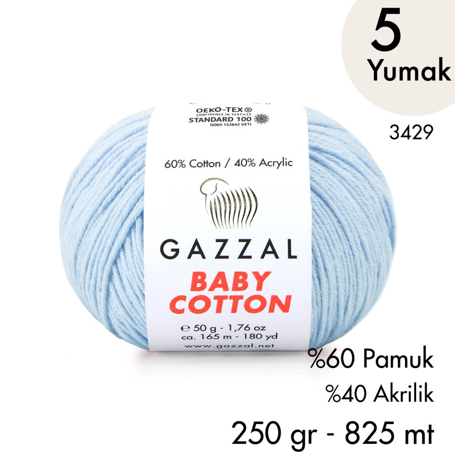 Baby Cotton 3429-Yazlık Projeler İçin Hafif ve Konforlu Pamuk İplik - 5 Yumak