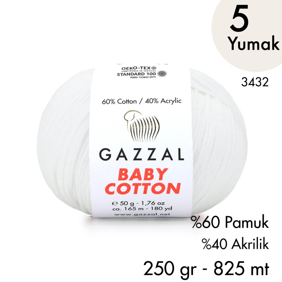 Baby Cotton 3432-Yazlık Projeler İçin Hafif ve Konforlu Pamuk İplik - 5 Yumak