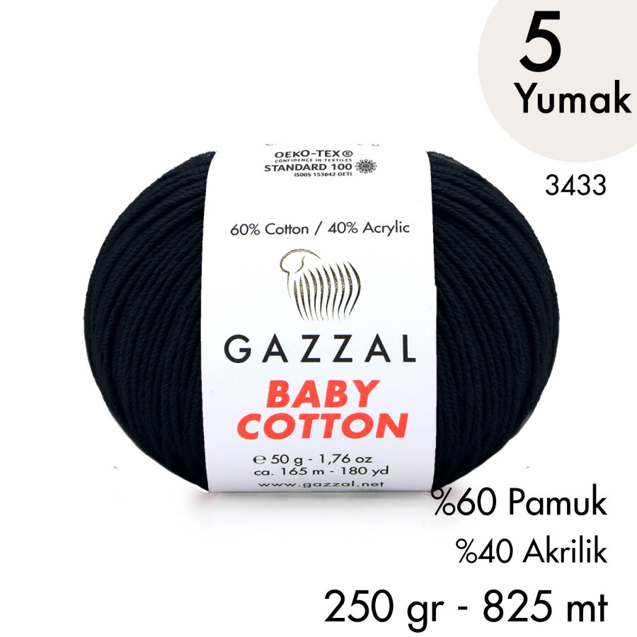 Baby Cotton 3433-Yazlık Projeler İçin Hafif ve Konforlu Pamuk İplik - 5 Yumak