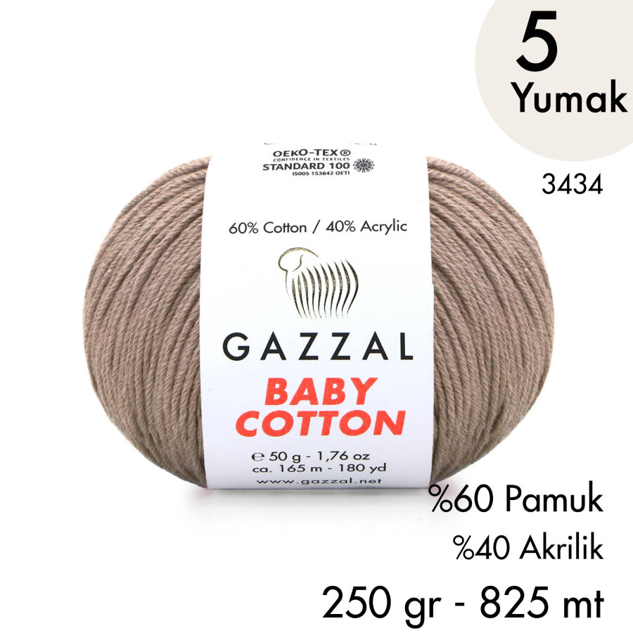 Baby Cotton 3434-Yazlık Projeler İçin Hafif ve Konforlu Pamuk İplik - 5 Yumak