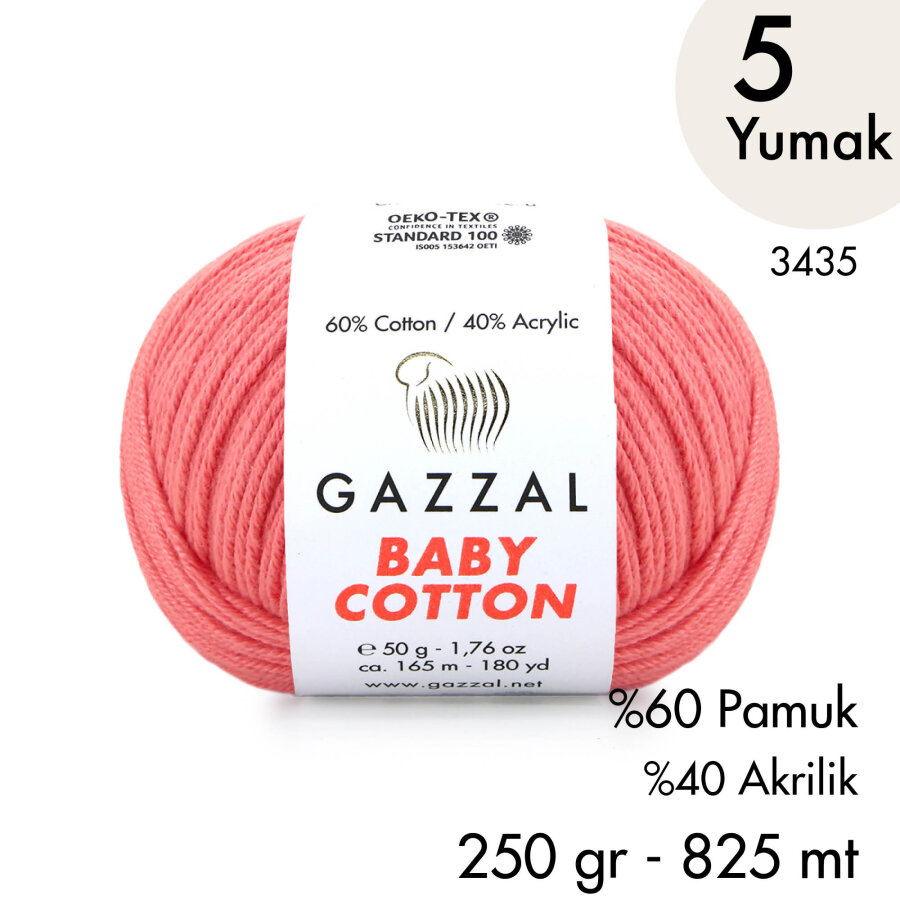 Baby Cotton 3435-Yazlık Projeler İçin Hafif ve Konforlu Pamuk İplik - 5 Yumak