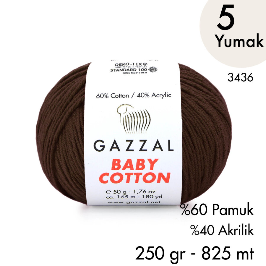 Baby Cotton 3436-Yazlık Projeler İçin Hafif ve Konforlu Pamuk İplik - 5 Yumak