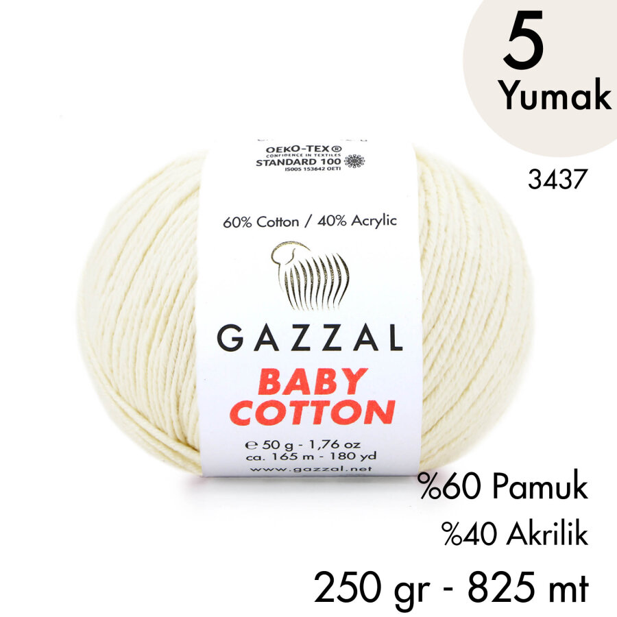 Baby Cotton 3437-Yazlık Projeler İçin Hafif ve Konforlu Pamuk İplik - 5 Yumak