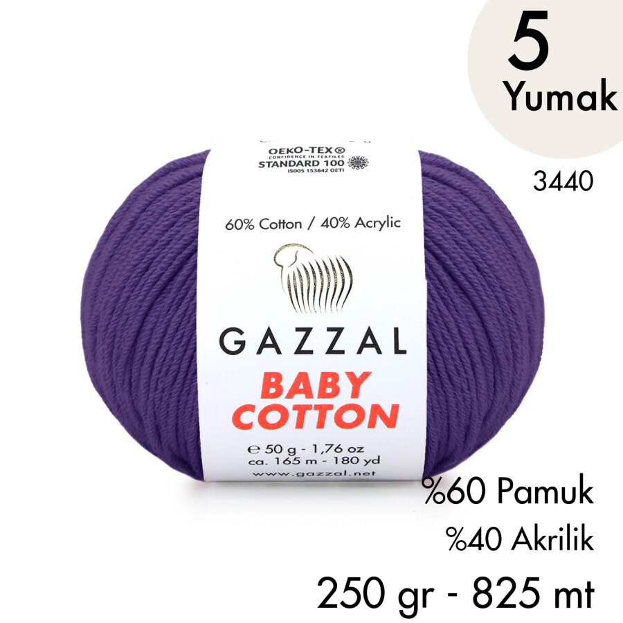 Baby Cotton 3440-Yazlık Projeler İçin Hafif ve Konforlu Pamuk İplik - 5 Yumak