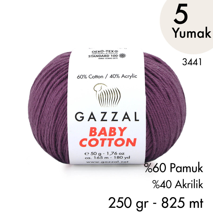 Baby Cotton 3441-Yazlık Projeler İçin Hafif ve Konforlu Pamuk İplik - 5 Yumak