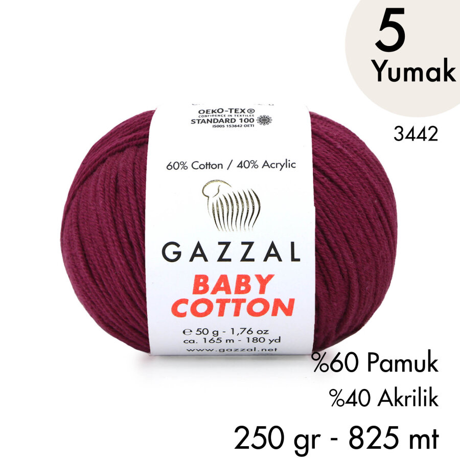 Baby Cotton 3442-Yazlık Projeler İçin Hafif ve Konforlu Pamuk İplik - 5 Yumak
