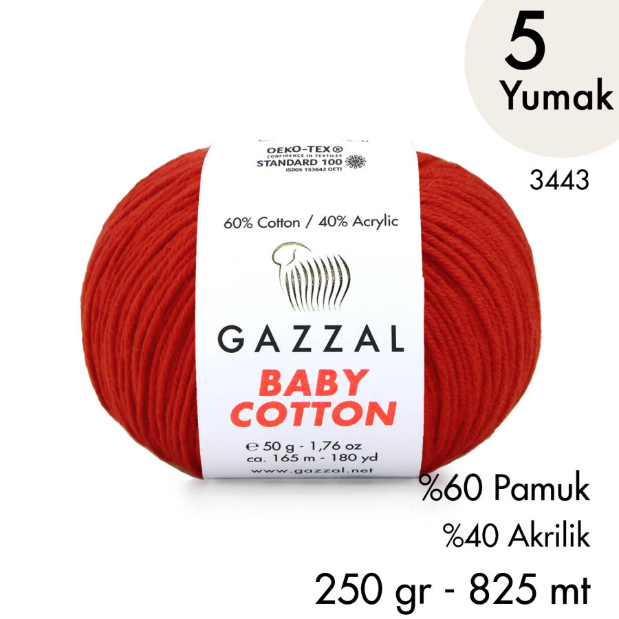 Baby Cotton 3443-Yazlık Projeler İçin Hafif ve Konforlu Pamuk İplik - 5 Yumak
