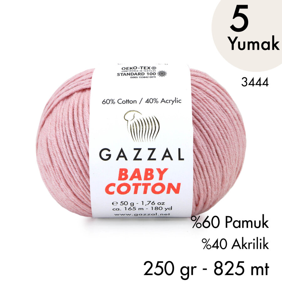Baby Cotton 3444-Yazlık Projeler İçin Hafif ve Konforlu Pamuk İplik - 5 Yumak