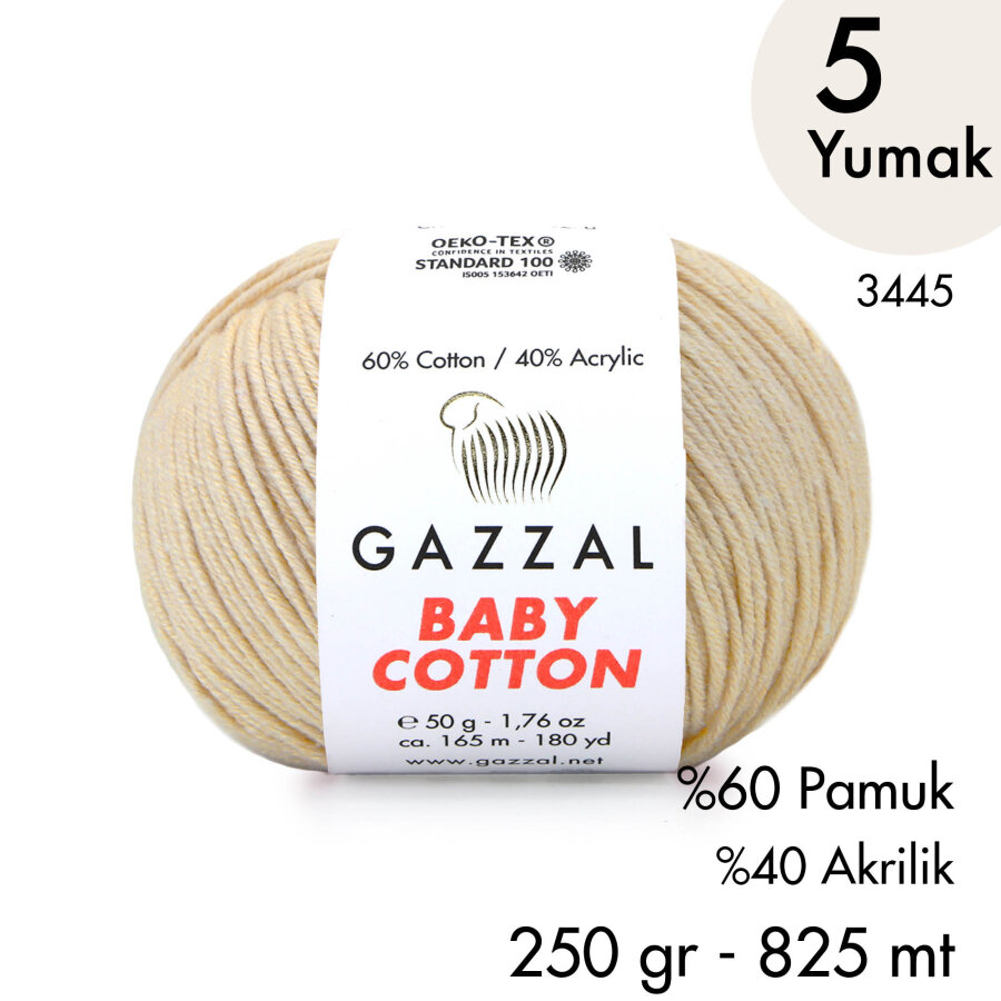 Baby Cotton 3445-Yazlık Projeler İçin Hafif ve Konforlu Pamuk İplik - 5 Yumak
