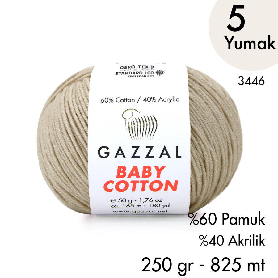 Baby Cotton 3446-Yazlık Projeler İçin Hafif ve Konforlu Pamuk İplik - 5 Yumak