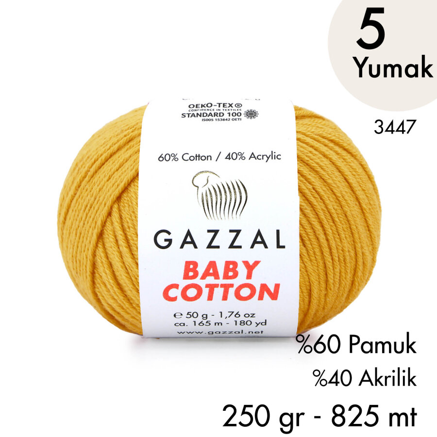 Baby Cotton 3447-Yazlık Projeler İçin Hafif ve Konforlu Pamuk İplik - 5 Yumak