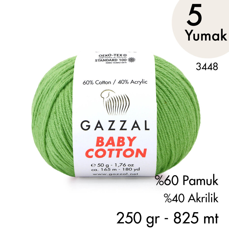 Baby Cotton 3448-Yazlık Projeler İçin Hafif ve Konforlu Pamuk İplik - 5 Yumak