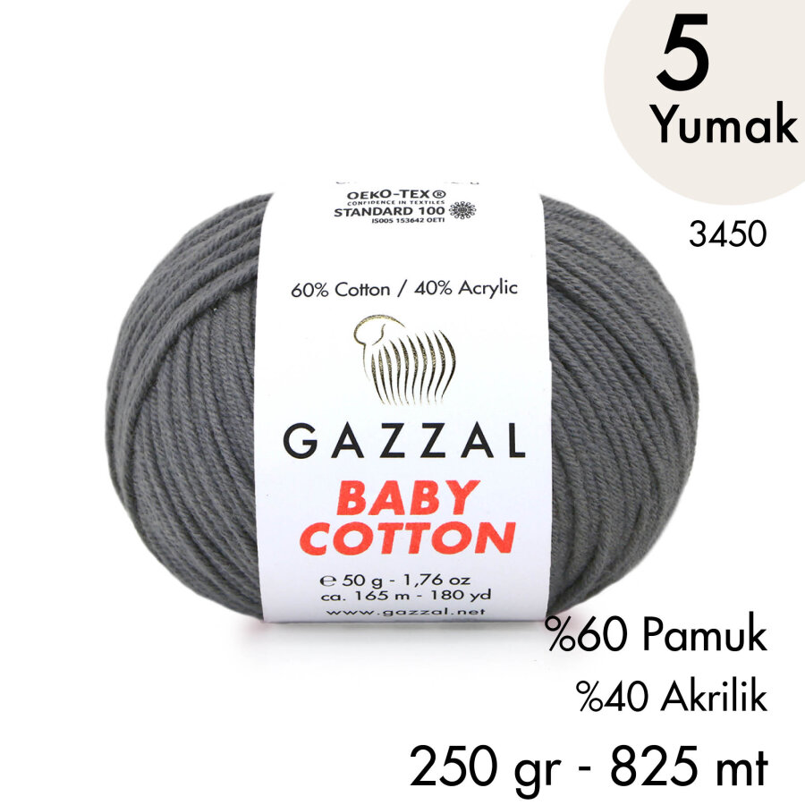 Baby Cotton 3450-Yazlık Projeler İçin Hafif ve Konforlu Pamuk İplik - 5 Yumak