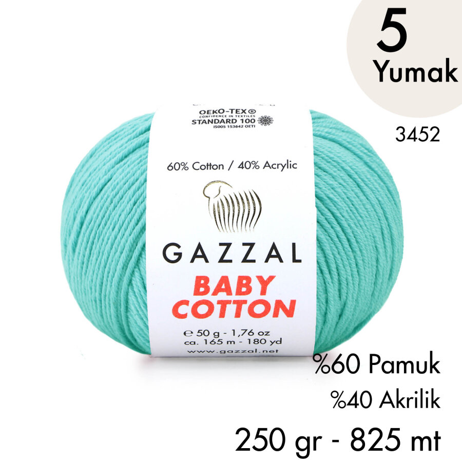 Baby Cotton 3452-Yazlık Projeler İçin Hafif ve Konforlu Pamuk İplik - 5 Yumak