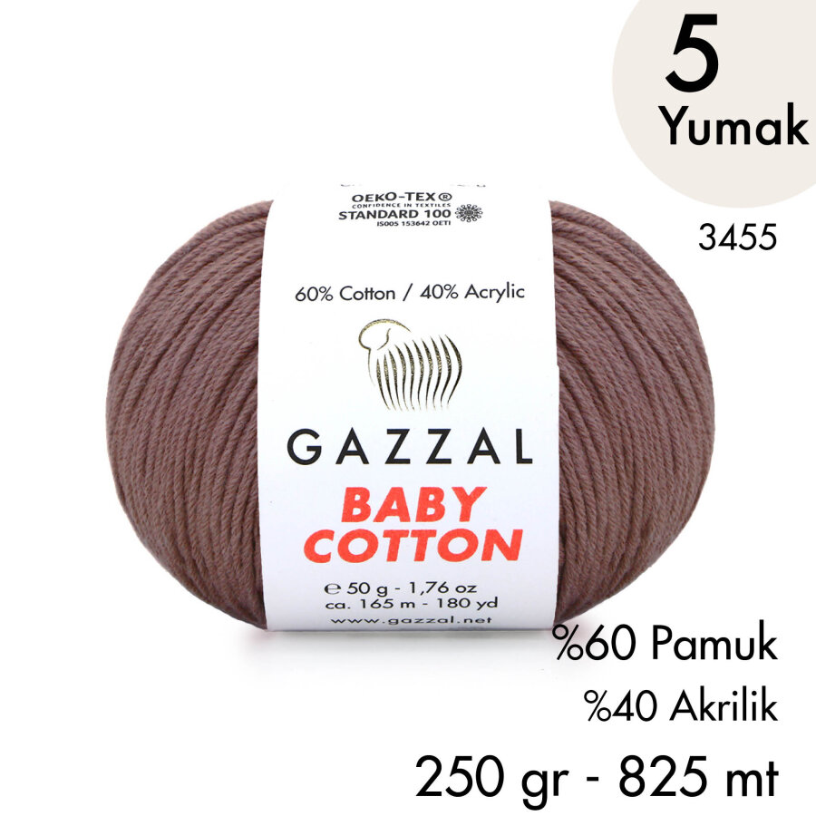 Baby Cotton 3455-Yazlık Projeler İçin Hafif ve Konforlu Pamuk İplik - 5 Yumak