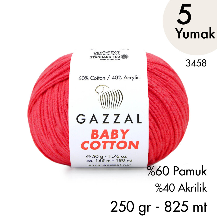Baby Cotton 3458-Yazlık Projeler İçin Hafif ve Konforlu Pamuk İplik - 5 Yumak