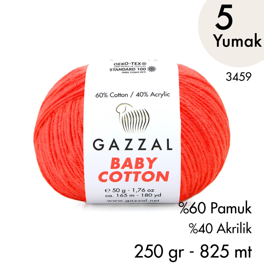 Baby Cotton 3459-Yazlık Projeler İçin Hafif ve Konforlu Pamuk İplik - 5 Yumak