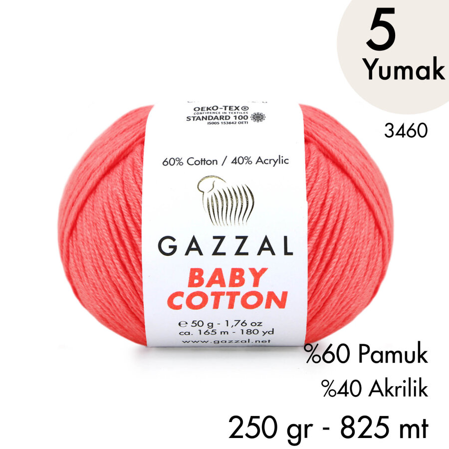Baby Cotton 3460-Yazlık Projeler İçin Hafif ve Konforlu Pamuk İplik - 5 Yumak