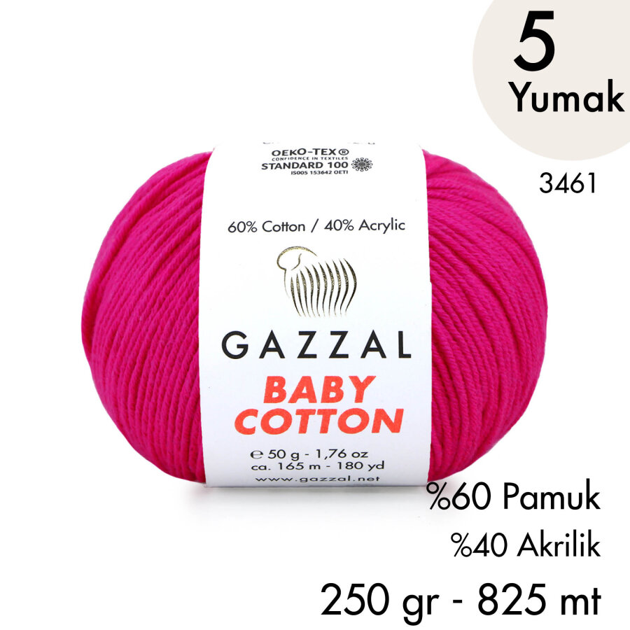 Baby Cotton 3461-Yazlık Projeler İçin Hafif ve Konforlu Pamuk İplik - 5 Yumak