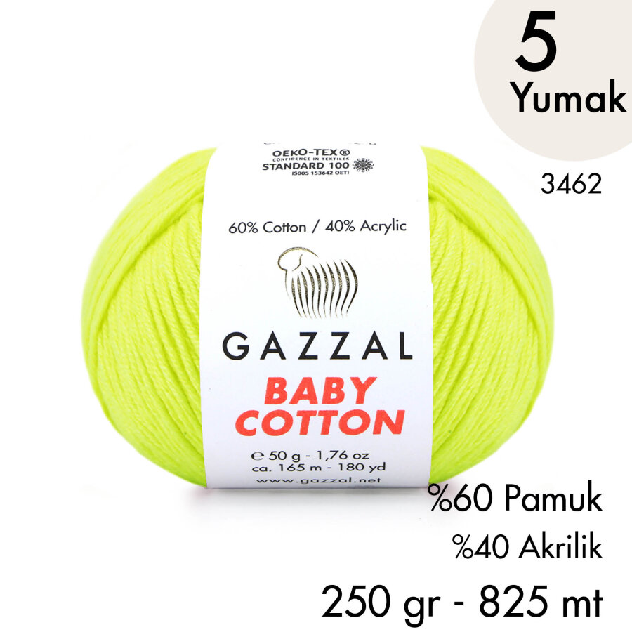 Baby Cotton 3462-Yazlık Projeler İçin Hafif ve Konforlu Pamuk İplik - 5 Yumak