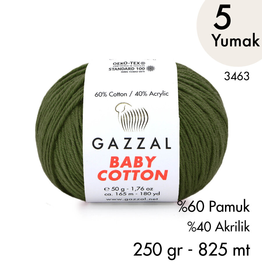 Baby Cotton 3463-Yazlık Projeler İçin Hafif ve Konforlu Pamuk İplik - 5 Yumak