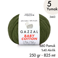 Baby Cotton 3463-Yazlık Projeler İçin Hafif ve Konforlu Pamuk İplik - 5 Yumak