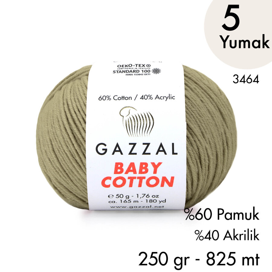 Baby Cotton 3464-Yazlık Projeler İçin Hafif ve Konforlu Pamuk İplik - 5 Yumak