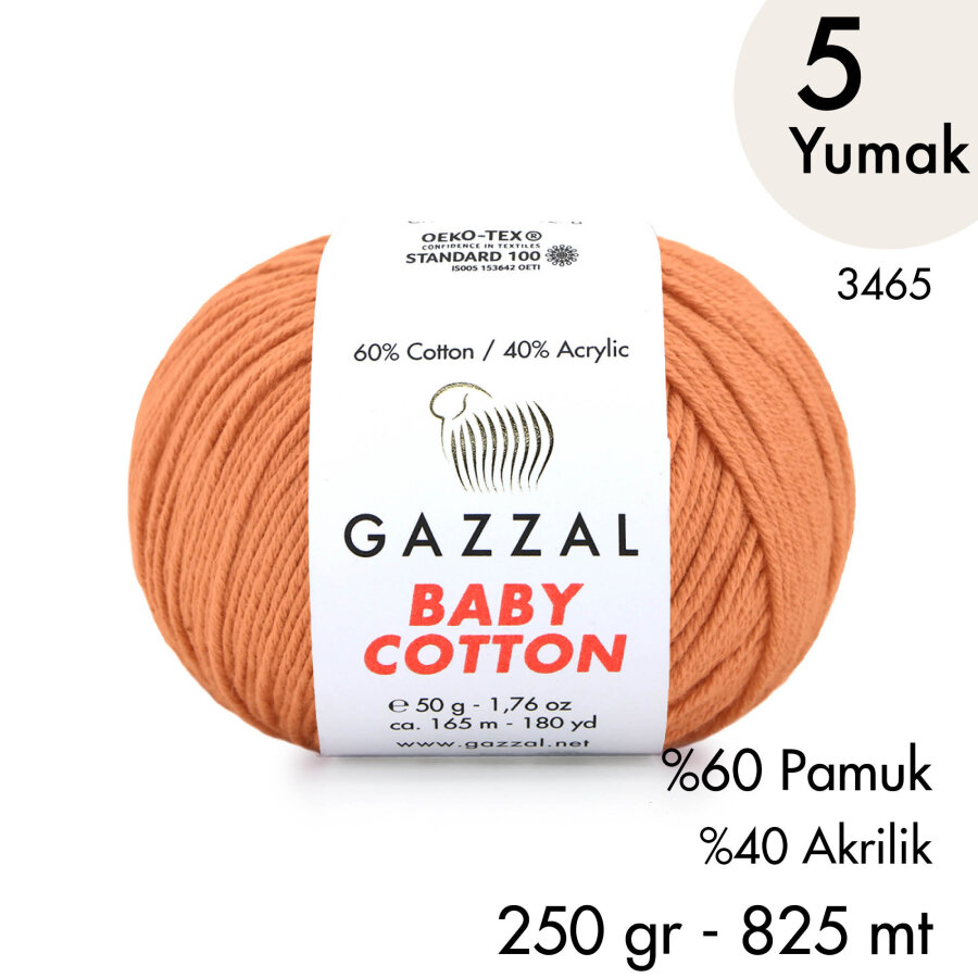 Baby Cotton 3465-Yazlık Projeler İçin Hafif ve Konforlu Pamuk İplik - 5 Yumak