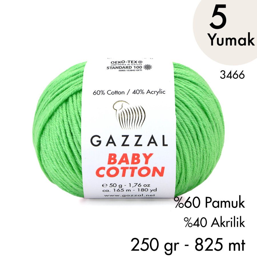 Baby Cotton 3466-Yazlık Projeler İçin Hafif ve Konforlu Pamuk İplik - 5 Yumak