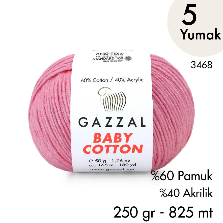 Baby Cotton 3468-Yazlık Projeler İçin Hafif ve Konforlu Pamuk İplik - 5 Yumak