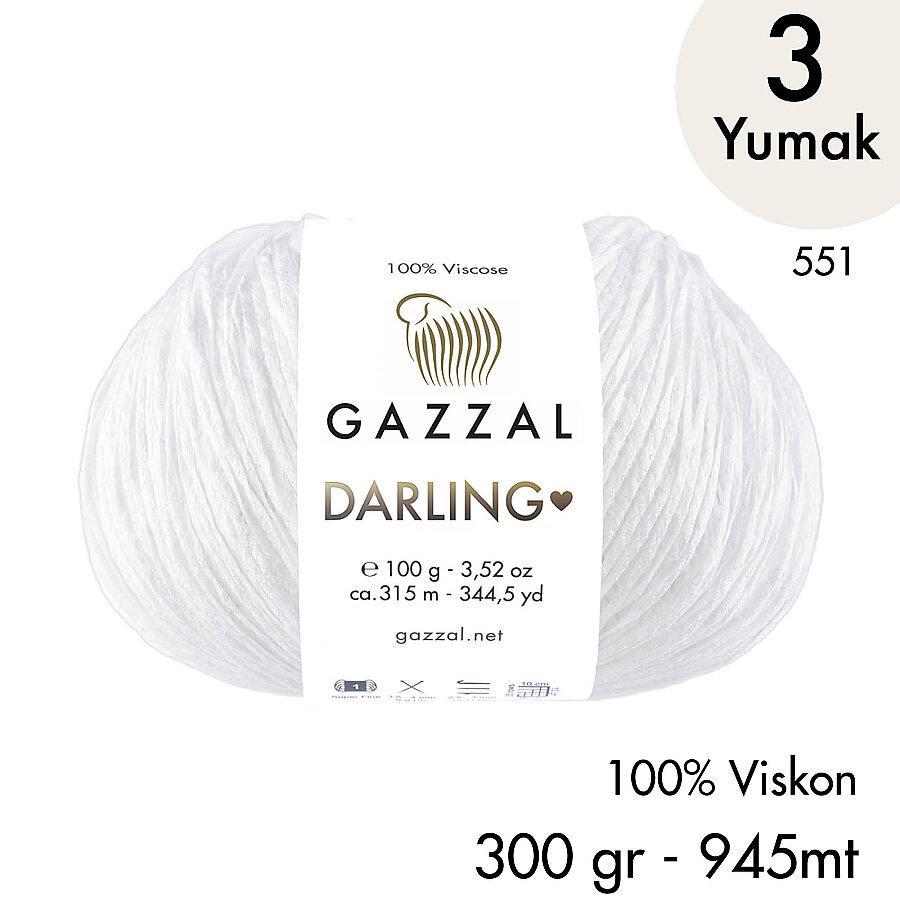 Darling 551 100% Viskon El Örgü İpliği, 3 Yumak,  Gazzal Resmi Satış Mağazası