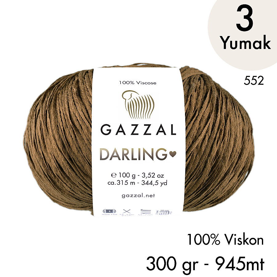 Darling 552 100% Viskon El Örgü İpliği, 3 Yumak,  Gazzal Resmi Satış Mağazası