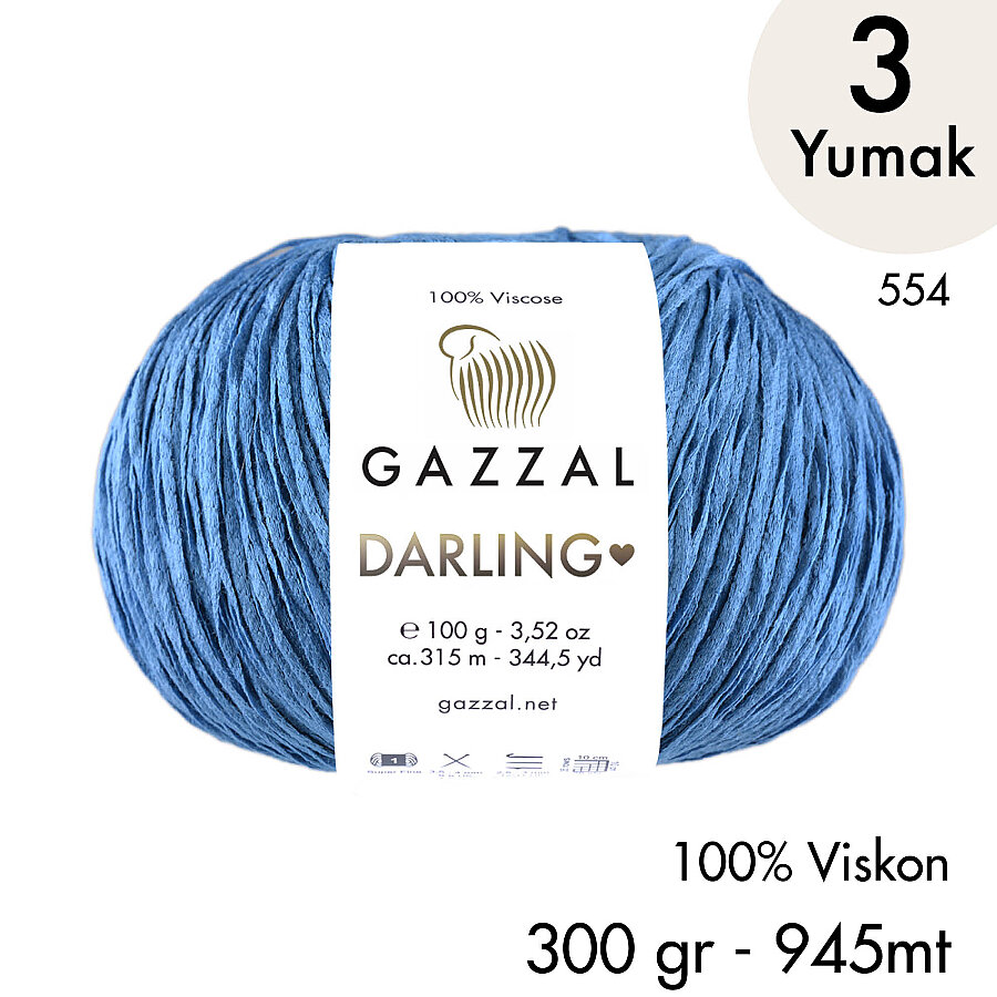 Darling 554 100% Viskon El Örgü İpliği, 3 Yumak,  Gazzal Resmi Satış Mağazası