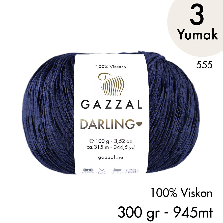 Darling 555 100% Viskon El Örgü İpliği, 3 Yumak,  Gazzal Resmi Satış Mağazası