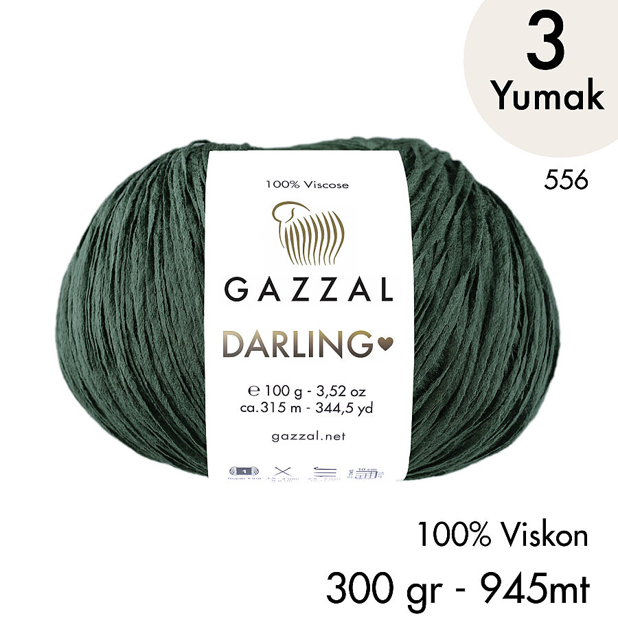 Darling 556 100% Viskon El Örgü İpliği, 3 Yumak,  Gazzal Resmi Satış Mağazası