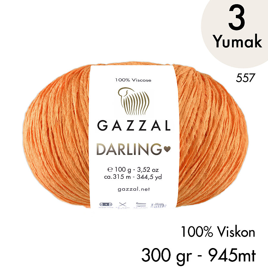 Darling 557 100% Viskon El Örgü İpliği, 3 Yumak,  Gazzal Resmi Satış Mağazası