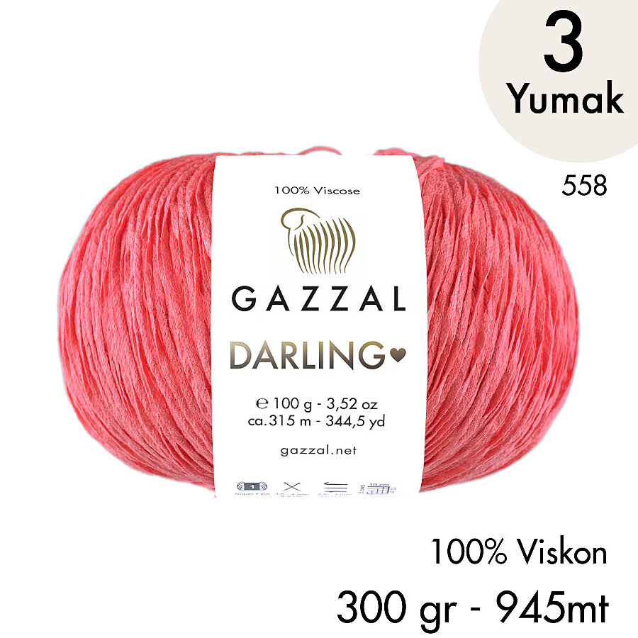 Darling 558 100% Viskon El Örgü İpliği, 3 Yumak,  Gazzal Resmi Satış Mağazası